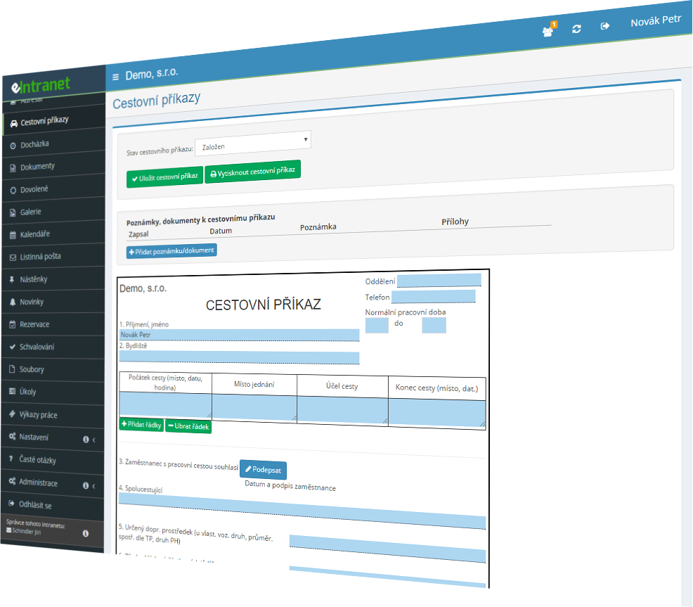 Electronic registration of travel orders, calculation of compensation