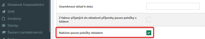 Novinka v modulu Skladové hospodářství - zobrazení pouze dostupných položek ve výdejkách