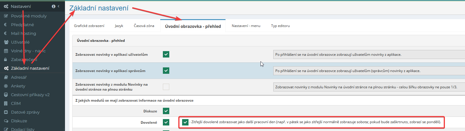 Novinka v sekci Rychlý přehled – zobrazení dovolených uživatelů další pracovní den (bez víkendu)