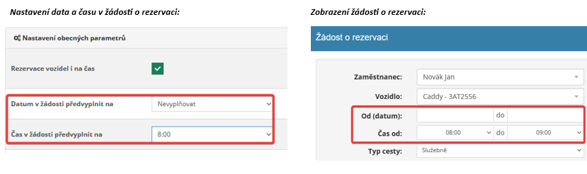 Novinka v modulu Rezervace vozidel – možnost předvyplnění data a času žádosti o rezervaci