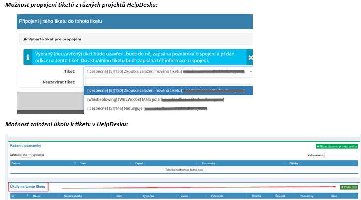 Novinky v modulu HelpDesk – možnost propojení tiketů z různých projektů a založení úkolu k tiketu