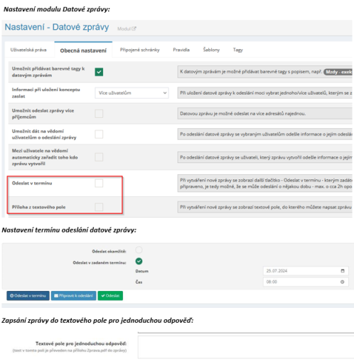 Novinky v modulu Datové zprávy – odložené odeslání zprávy, možnost textové odpovědi na zprávu
