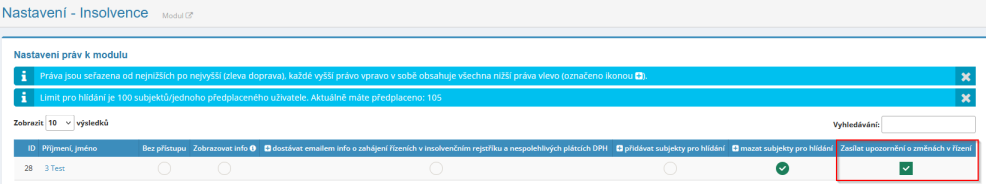 Novinka v modulu Insolvence – zasílání upozornění na změny v insolvenčním řízení