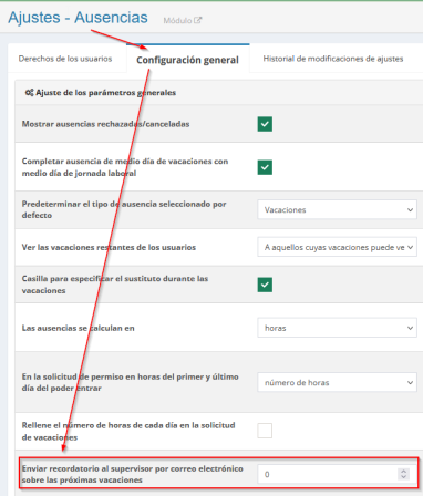 Novedad en el módulo de ausencias: Enviar recordatorio sobre las próximas vacaciones de un empleado