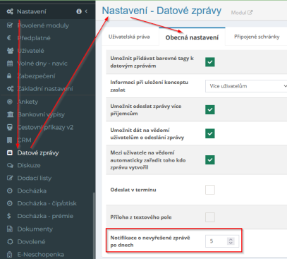 Novinka v modulu Datové zprávy – upozornění na nevyřešené datové zprávy