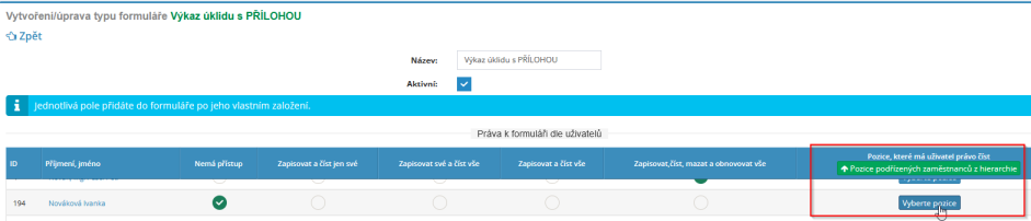 Novinka v modulu formuláře -  možnost zobrazení vyplněných formulářů dle vybraných pozic uživatelů