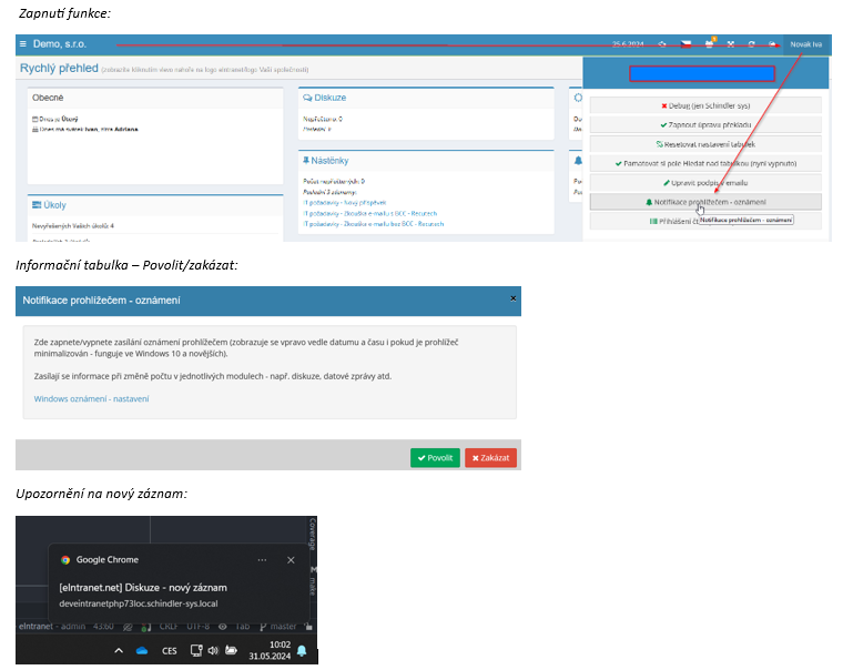 Novinka v aplikaci eIntranet.net – notifikace prohlížečem o nových záznamech v aplikaci