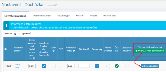 Novinka v modulu docházka – možnost čtení docházky vybraných uživatelů