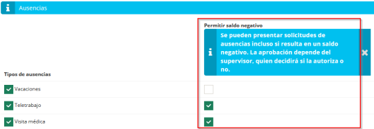 Nueva funcionalidad en el módulo de ausencias: supervisión del saldo negativo en todos los tipos de ausencias