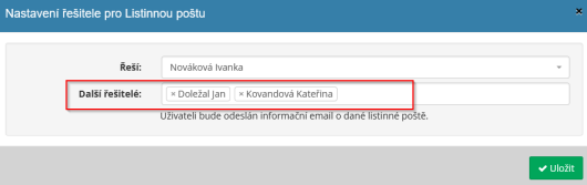 Novinka v modulu listinná pošta – možnost předání záznamu z doručené pošty více řešitelům
