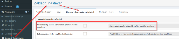 Možnost vypnutí automatického zasílání přání k svátku