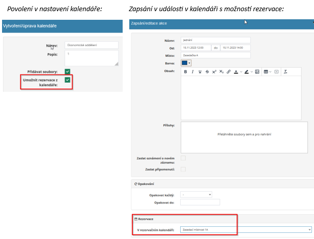 Novinka v modulu kalendáře – možnost zadávání rezervací (v modulu rezervace) z kalendáře
