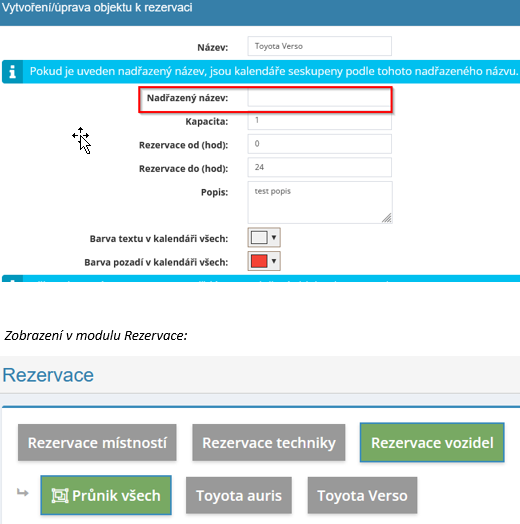 Novinka v modulu rezervace  – možnost vytváření nadřazených složek