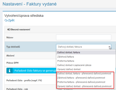 Novinka v modulu faktury vydané – vystavení dokladů s přenesenou daňovou povinností
