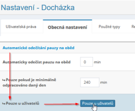 Novinka v modulu docházka – automatický odečet pauzy jen pro vybrané uživatele