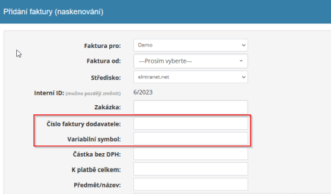 Novinka v modulu faktury přijaté - oddělení polí Číslo faktury a Variabilní symbol