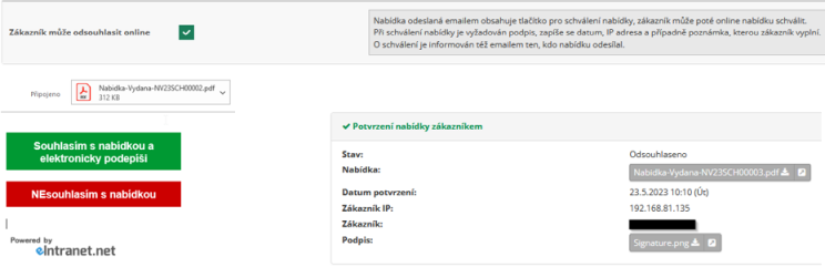 Novinka v modulu nabídky - odsouhlasení nabídky zákazníkem online