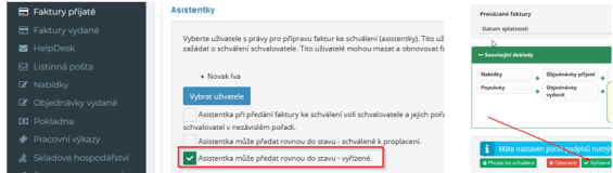 Novinka v modulu faktury přijaté – možnost přesunutí nové faktury rovnou do složky Vyřízené