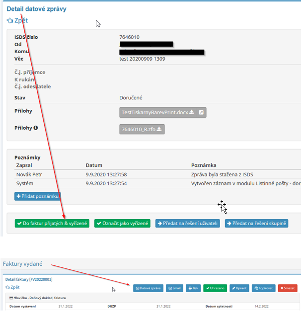 Přijímání a odesílání faktur přes modul datové zprávy