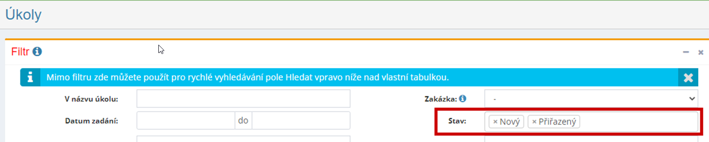 Novinka v modulu úkoly