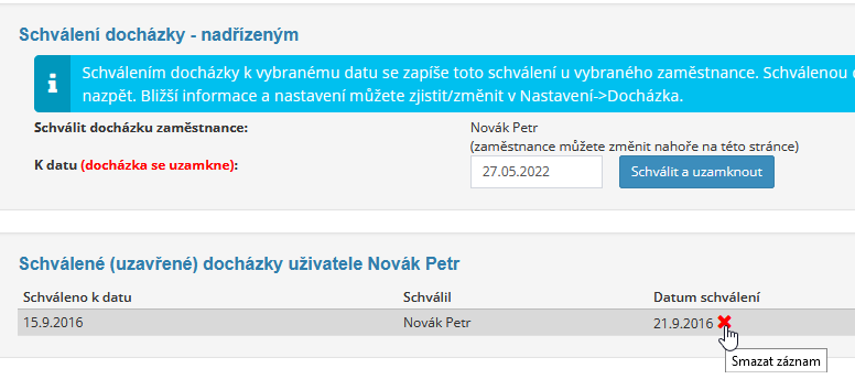 Nová možnost odemčení uzavřené docházky
