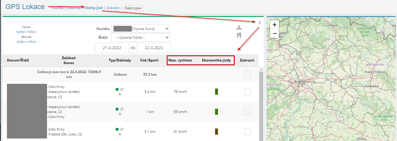 Novinka v modulu GPS Lokace/Knihy jízd