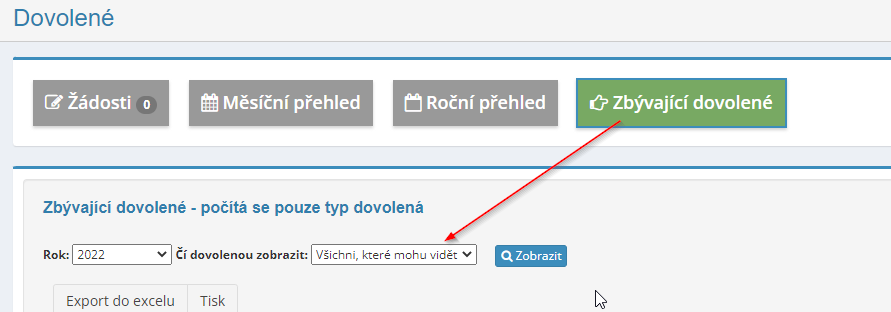 Novinka v modulu dovolené