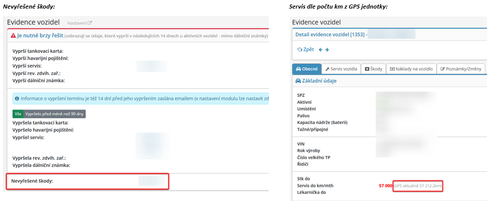 Novinky v modulu Evidence vozidel – upozornění na nevyřešené škody, servis dle km z GPS jednotek