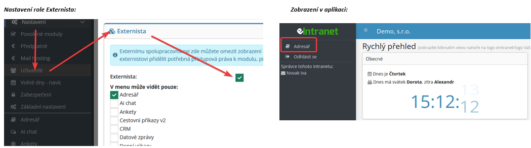Nový typ role uživatele v aplikaci – Externista