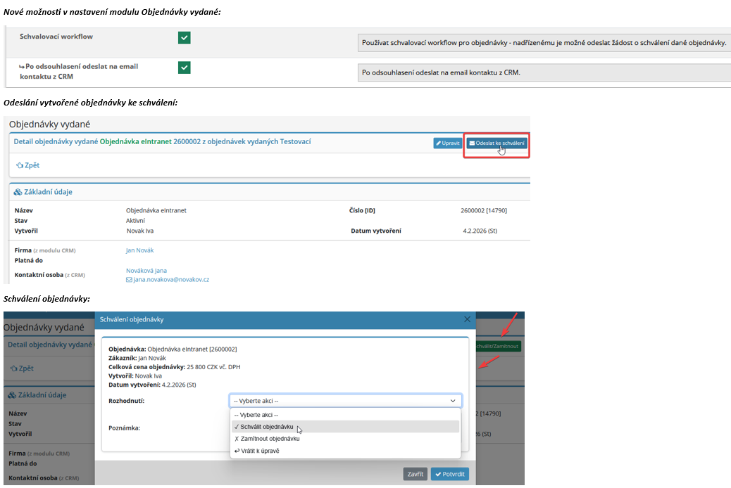 Novinka v modulu Objednávky vydané – schvalovací workflow