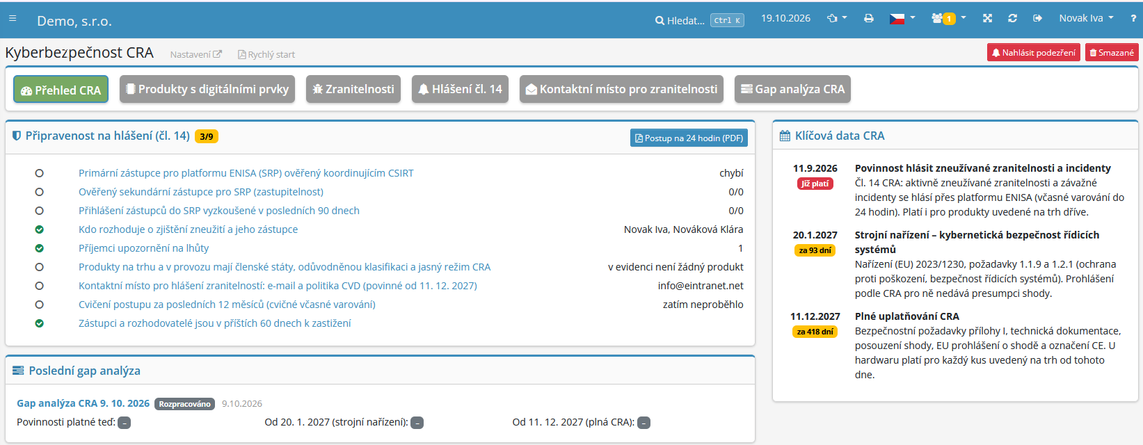 Nový modul Kyberbezpečnost CRA – evidence produktů, hlídání zranitelností a příprava hlášení
